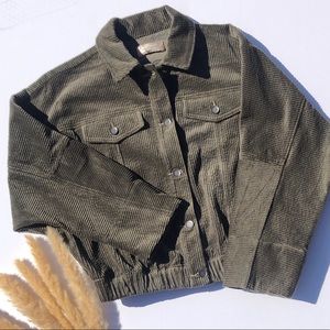 Olive green corduroy cropped button jacket